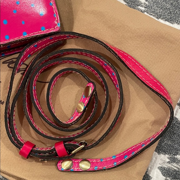Patricia Nash Pink & Blue Polkadot Leather Purse Pinnacle Pushlock Crossbody Bag - Picture 12 of 17